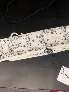 White & Black Logo Star Print Silk Scarf Wrap
